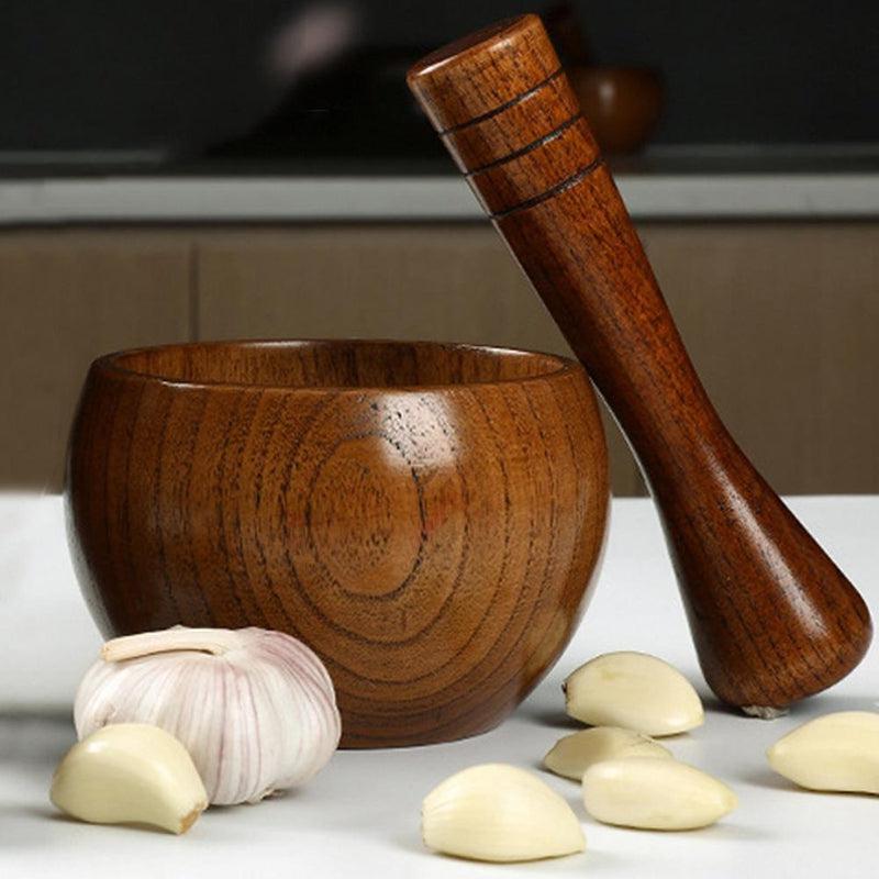 Wooden Mortar and Pestle Set for Grinding Herbs, Spices, Grains, and Pepper | Old-Fashioned Pounded Jar Mortar with Hand-Polished Pestle | Kitchen Friendly Grinder
